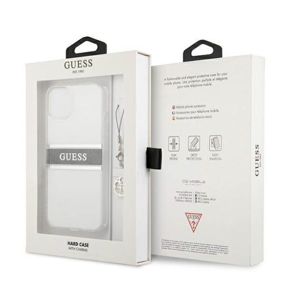 Guess GUHCP13SKB4GGR iPhone 13 mini 5,4" átlátszó 4G szürke Strap Charm keménytok
