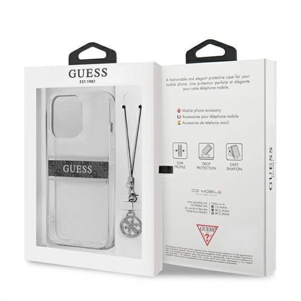 Guess GUHCP13LKB4GGR iPhone 13 Pro / 13 6,1" átlátszó 4G szürke Strap Charm keménytok