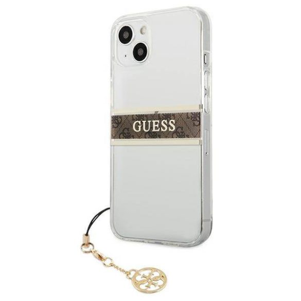 Guess GUHCP13SKB4GBR iPhone 13 mini 5,4" átlátszó 4G barna Strap Charm keménytok