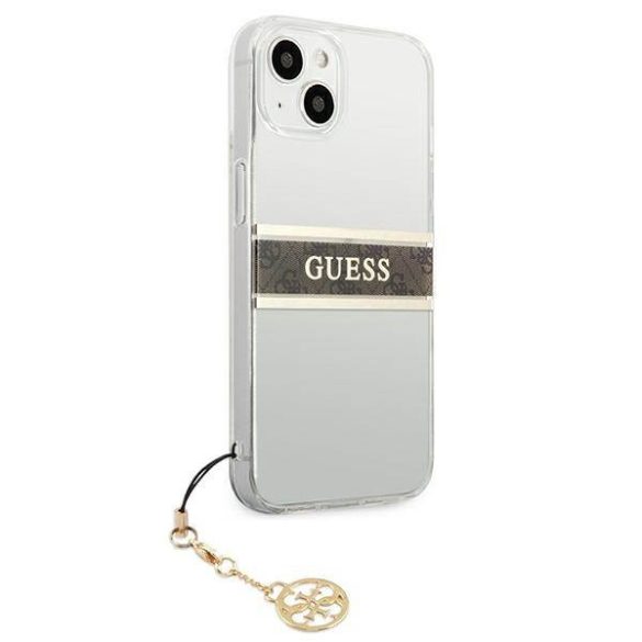 Guess GUHCP13SKB4GBR iPhone 13 mini 5,4" átlátszó 4G barna Strap Charm keménytok