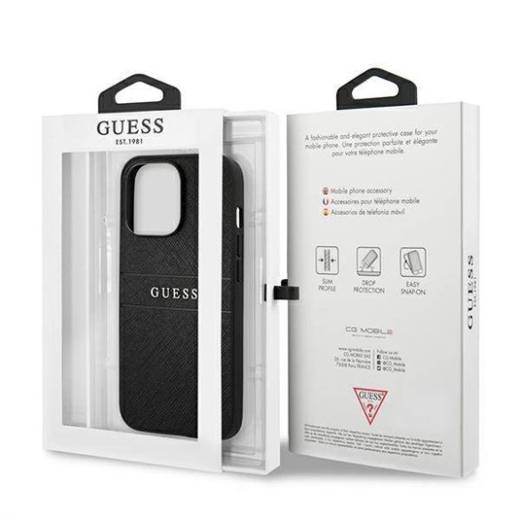 Guess GUHCP13LPSASBBK iPhone 13 Pro / 13 6,1" fekete Saffiano Strap tok