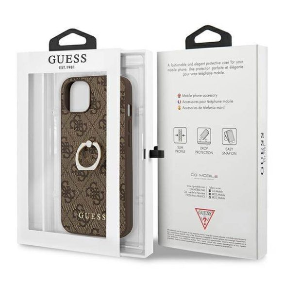 Guess GUHCP13S4GMRBR iPhone 13 mini 5,4" barna 4G keménytok gyűrűvel