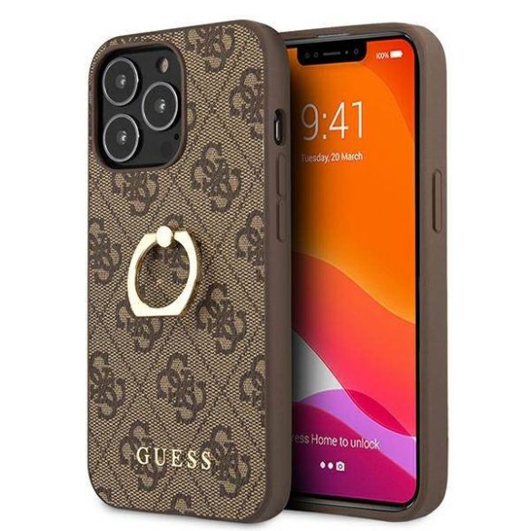 Guess GUHCP13L4GMRBR iPhone 13 Pro / 13 6,1" barna keménytok 4G gyűrűvel