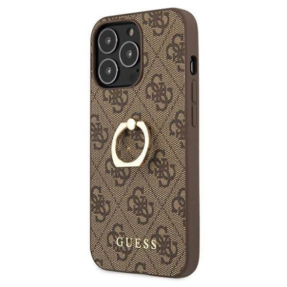 Guess GUHCP13L4GMRBR iPhone 13 Pro / 13 6,1" barna keménytok 4G gyűrűvel