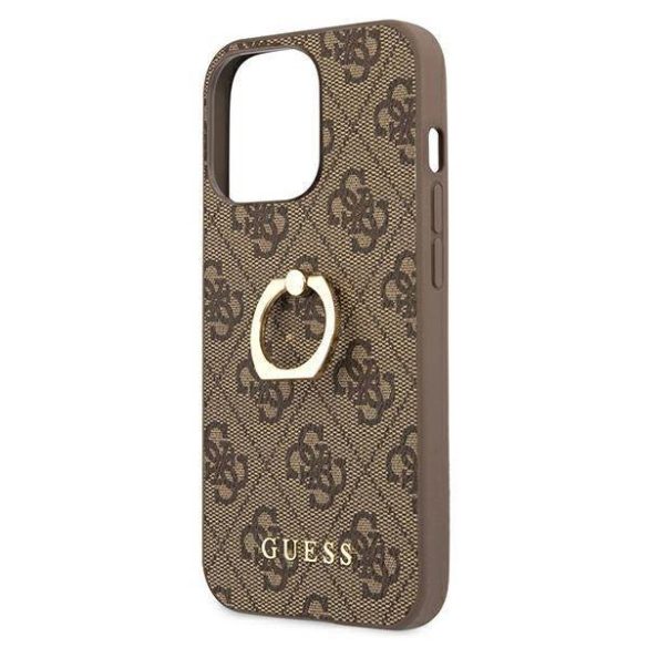 Guess GUHCP13L4GMRBR iPhone 13 Pro / 13 6,1" barna keménytok 4G gyűrűvel