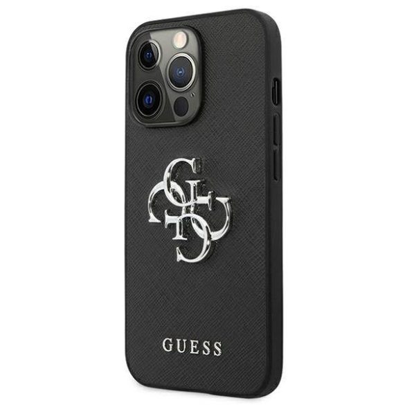 Guess GUHCP13LSA4GSBK iPhone 13 Pro/13 6,1" fekete Saffiano 4G fém logós keménytok