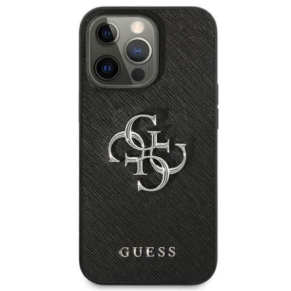 Guess GUHCP13LSA4GSBK iPhone 13 Pro/13 6,1" fekete Saffiano 4G fém logós keménytok