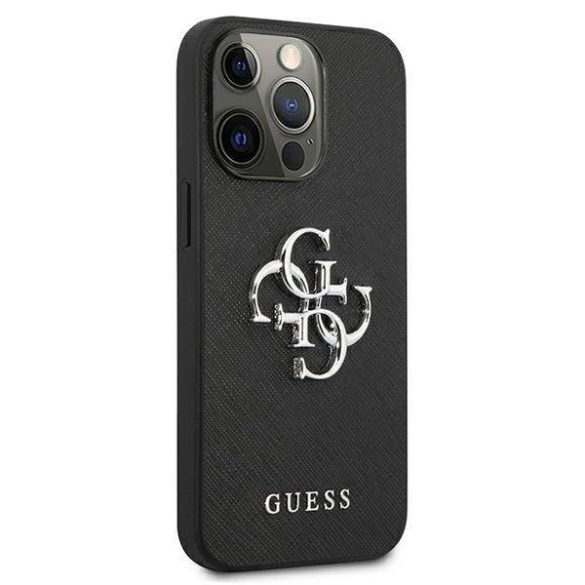 Guess GUHCP13LSA4GSBK iPhone 13 Pro/13 6,1" fekete Saffiano 4G fém logós keménytok