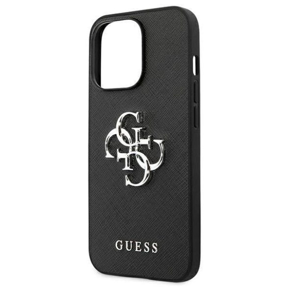 Guess GUHCP13LSA4GSBK iPhone 13 Pro/13 6,1" fekete Saffiano 4G fém logós keménytok