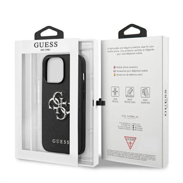 Guess GUHCP13LSA4GSBK iPhone 13 Pro/13 6,1" fekete Saffiano 4G fém logós keménytok