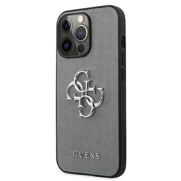 Guess GUHCP13LSA4GSGR iPhone 13 Pro / 13 6,1" szürke Saffiano 4G fém logós keménytok