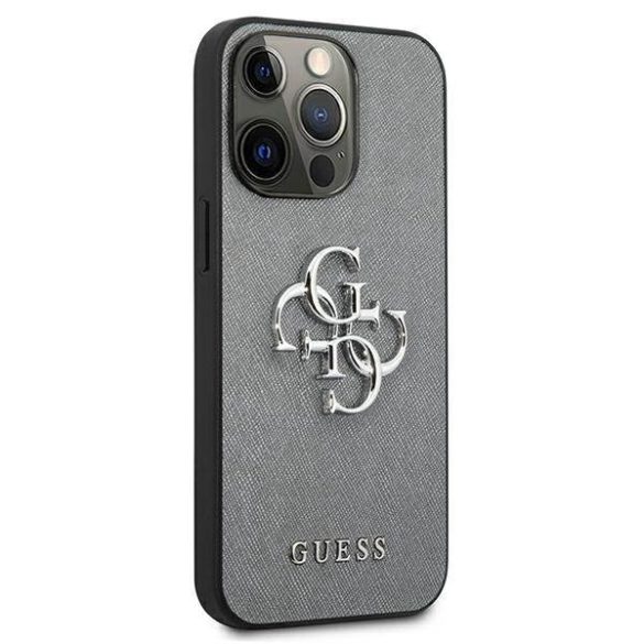 Guess GUHCP13LSA4GSGR iPhone 13 Pro / 13 6,1" szürke Saffiano 4G fém logós keménytok