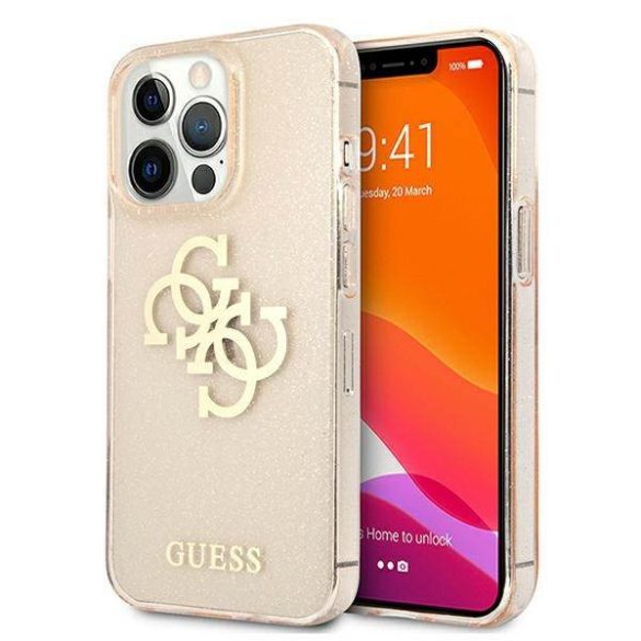 Guess GUHCP13XPCUGL4GGO iPhone 13 Pro Max 6,7" arany csillogó 4G nagy logós keménytok