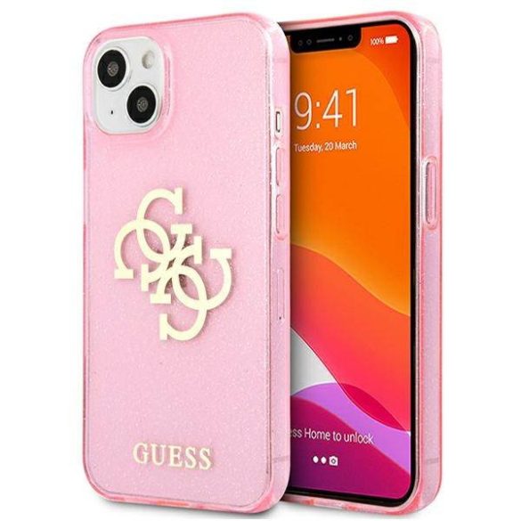 Guess GUHCP13MPCUGL4GPI iPhone 13 6.1" rózsaszín keménytok Glitter 4G nagy logó