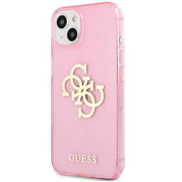 Guess GUHCP13MPCUGL4GPI iPhone 13 6.1" rózsaszín keménytok Glitter 4G nagy logó