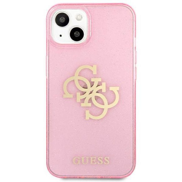 Guess GUHCP13MPCUGL4GPI iPhone 13 6.1" rózsaszín keménytok Glitter 4G nagy logó