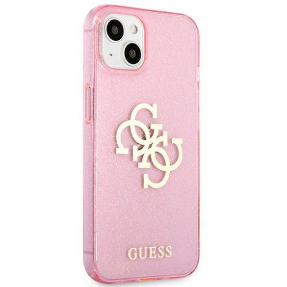 Guess GUHCP13MPCUGL4GPI iPhone 13 6.1" rózsaszín keménytok Glitter 4G nagy logó