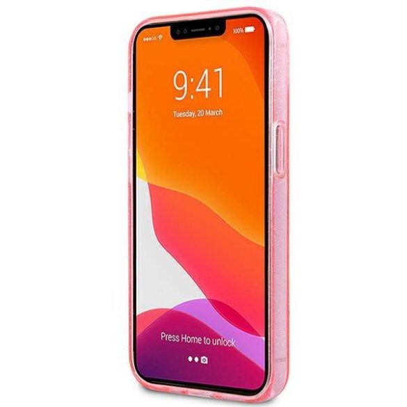 Guess GUHCP13MPCUGL4GPI iPhone 13 6.1" rózsaszín keménytok Glitter 4G nagy logó