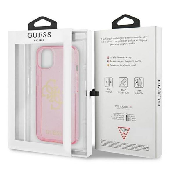Guess GUHCP13MPCUGL4GPI iPhone 13 6.1" rózsaszín keménytok Glitter 4G nagy logó