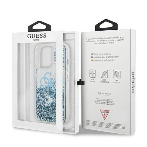 Guess GUHCP13LLG4GBL iPhone 13 Pro / 13 6,1" kék 4G nagy folyékony csillogó kristályos keménytok