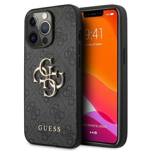 Guess GUHCP13L4GMGGR iPhone 13 Pro / 13 6,1 szürke 4G nagy fém logós keménytok