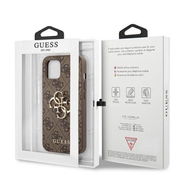 Guess GUHCP13S4GMGBR iPhone 13 mini 5,4" barna 4G nagy fém logós keménytok