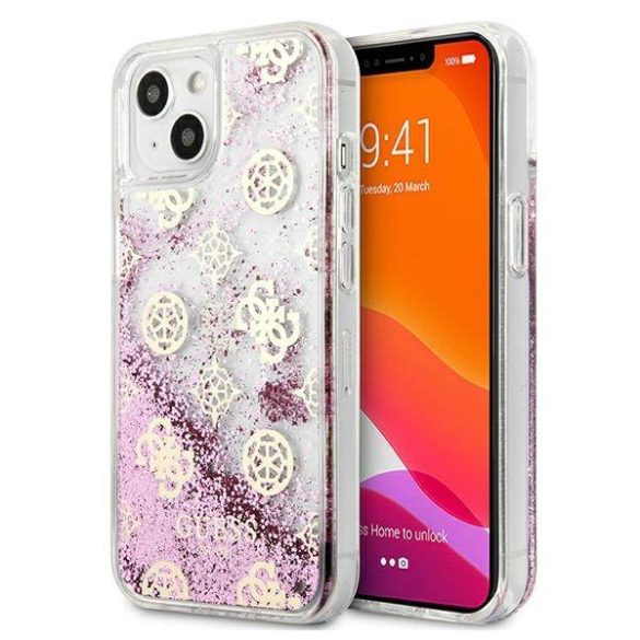 Guess GUHCP13SLGPEPI iPhone 13 mini 5,4" rózsaszín Peony folyékony csillogó kristályos keménytok