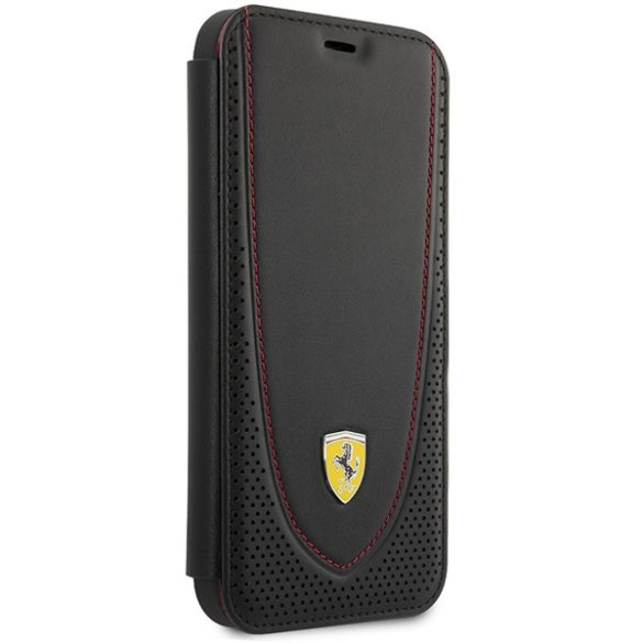 Ferrari FEFLBKP13LRGOK iPhone 13 Pro 6.1" fekete könyvtok bőr ívelt vonalú