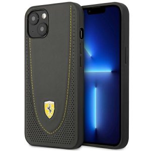 Ferrari FEHCP13MRGOG iPhone 13 / 14 / 15 6.1" fekete keménytok bőr ívelt vonalú