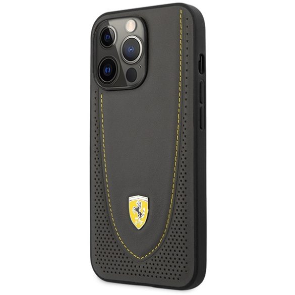 Ferrari FEHCP13LRGOG iPhone 13 Pro / 13 6.1" fekete keménytok bőr ívelt vonalú