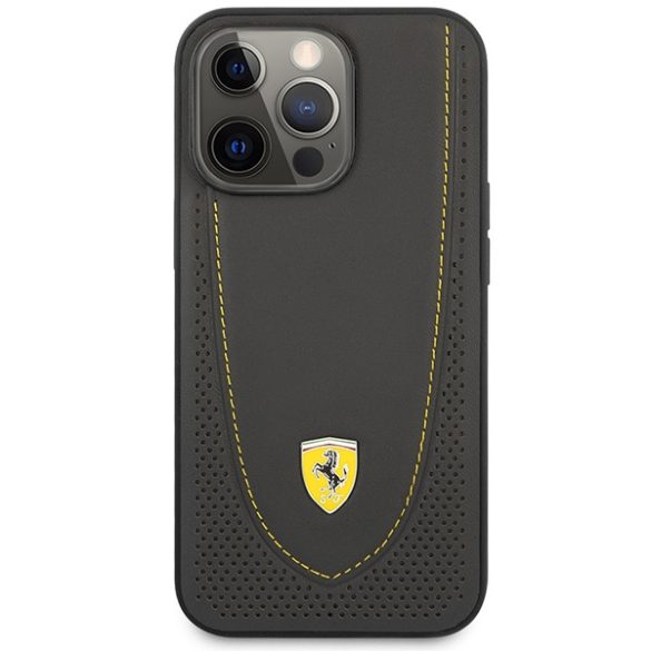 Ferrari FEHCP13LRGOG iPhone 13 Pro / 13 6.1" fekete keménytok bőr ívelt vonalú