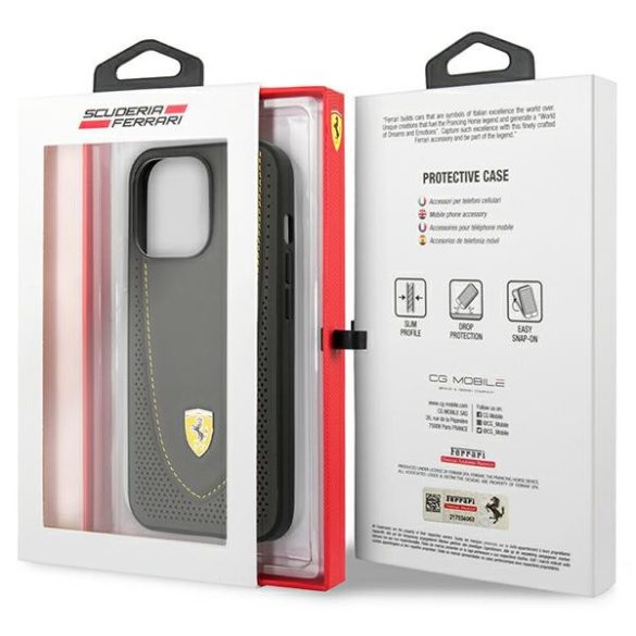 Ferrari FEHCP13LRGOG iPhone 13 Pro / 13 6.1" fekete keménytok bőr ívelt vonalú