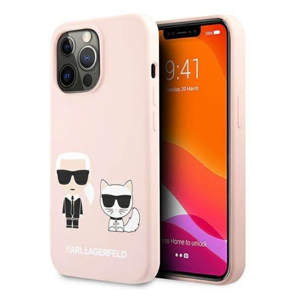 Karl Lagerfeld KLHCP13XSSKCI iPhone 13 Pro Max 6,7" keménytok világos rózsaszín szilikon Karl & Choupette tok