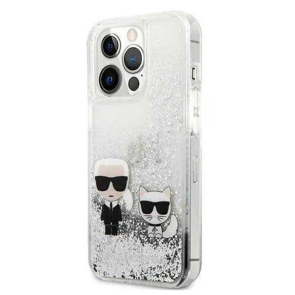 Karl Lagerfeld KLHCP13LGKCS Karl&Choupette keménytok iPhone 13 Pro / 13 - ezüst folyékony csillogó kristályos