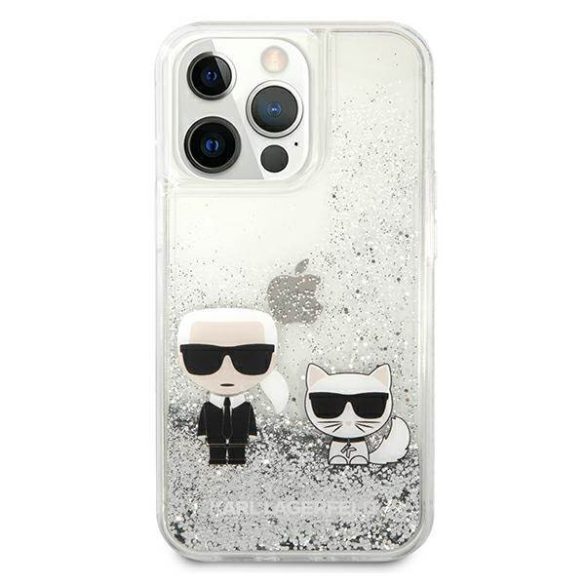 Karl Lagerfeld KLHCP13LGKCS Karl&Choupette keménytok iPhone 13 Pro / 13 - ezüst folyékony csillogó kristályos