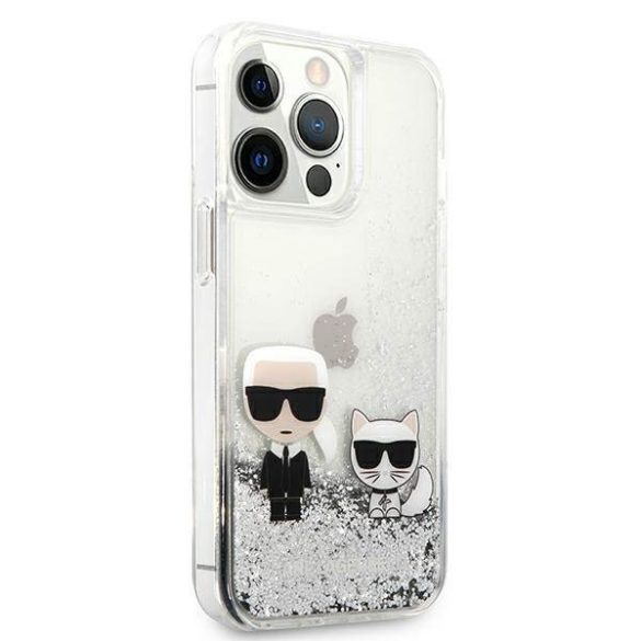 Karl Lagerfeld KLHCP13LGKCS Karl&Choupette keménytok iPhone 13 Pro / 13 - ezüst folyékony csillogó kristályos