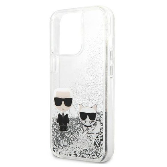 Karl Lagerfeld KLHCP13LGKCS Karl&Choupette keménytok iPhone 13 Pro / 13 - ezüst folyékony csillogó kristályos