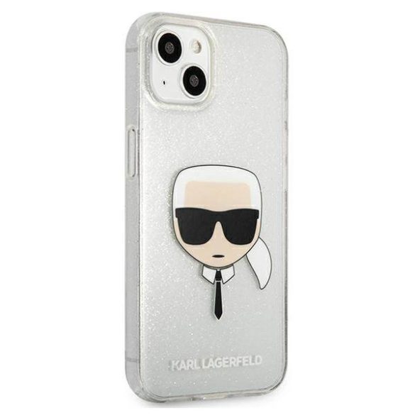 Karl Lagerfeld KLHCP13SKHTUGLS iPhone 13 mini 5,4" ezüst csillogós keménytok Karl Lagerfeld fej