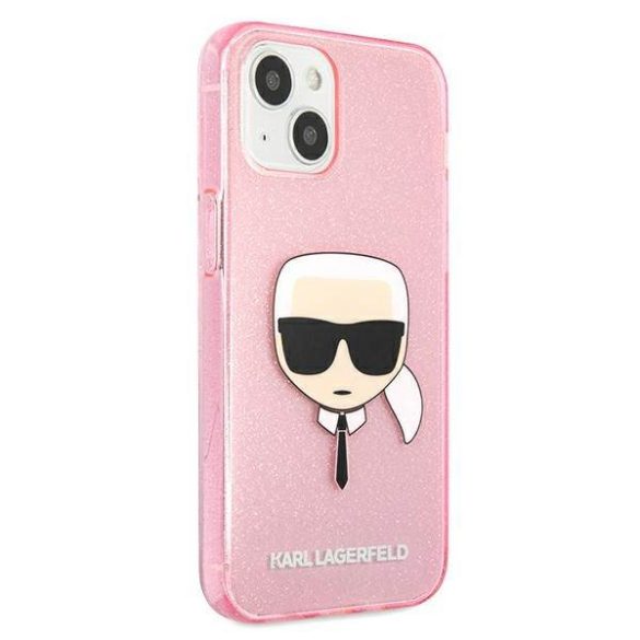 Karl Lagerfeld KLHCP13SKHTUGLP iPhone 13 mini 5,4" rózsaszín csillogós keménytok Karl Lagerfeld fej