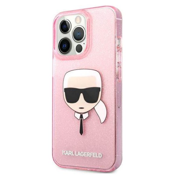 Karl Lagerfeld KLHCP13XKHTUGLP iPhone 13 Pro Max 6,7" rózsaszín csillogós keménytok Karl Lagerfeld fej