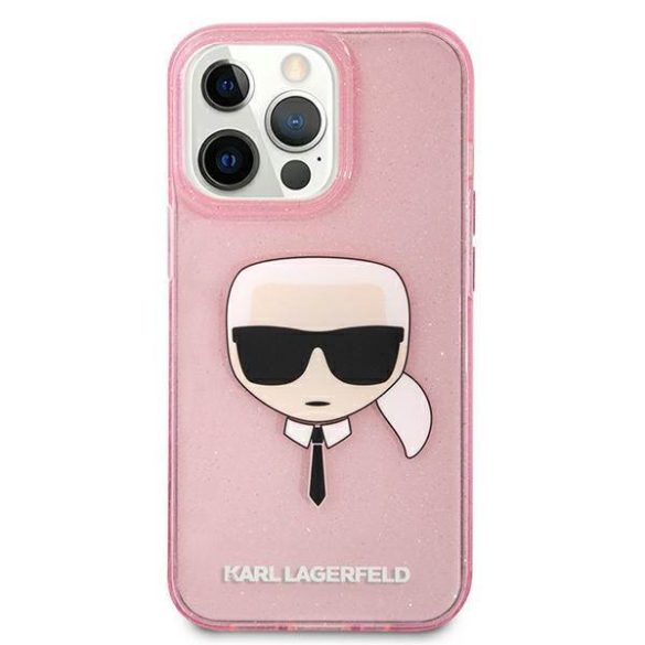 Karl Lagerfeld KLHCP13XKHTUGLP iPhone 13 Pro Max 6,7" rózsaszín csillogós keménytok Karl Lagerfeld fej