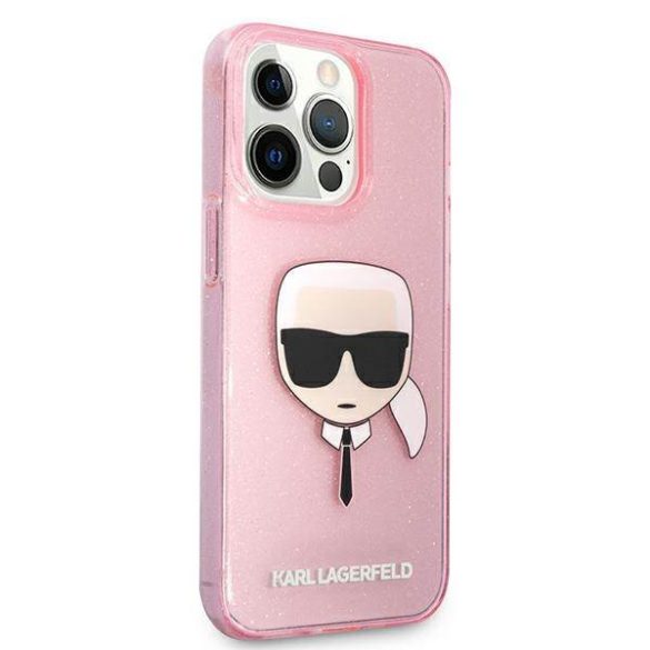 Karl Lagerfeld KLHCP13XKHTUGLP iPhone 13 Pro Max 6,7" rózsaszín csillogós keménytok Karl Lagerfeld fej