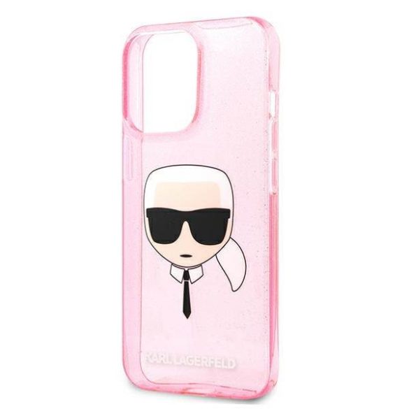 Karl Lagerfeld KLHCP13XKHTUGLP iPhone 13 Pro Max 6,7" rózsaszín csillogós keménytok Karl Lagerfeld fej