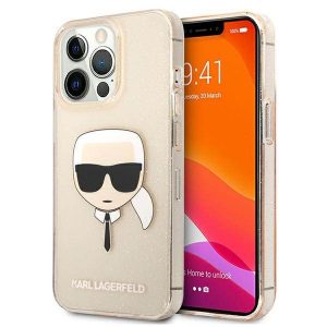 Karl Lagerfeld KLHCP13LKHTUGLGO iPhone 13 Pro / 13 6,1" arany csillogós keménytok Karl Lagerfeld fej