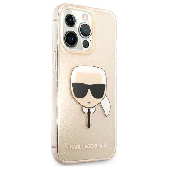 Karl Lagerfeld KLHCP13LKHTUGLGO iPhone 13 Pro / 13 6,1" arany csillogós keménytok Karl Lagerfeld fej