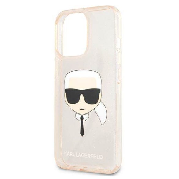 Karl Lagerfeld KLHCP13LKHTUGLGO iPhone 13 Pro / 13 6,1" arany csillogós keménytok Karl Lagerfeld fej