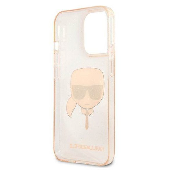 Karl Lagerfeld KLHCP13LKHTUGLGO iPhone 13 Pro / 13 6,1" arany csillogós keménytok Karl Lagerfeld fej