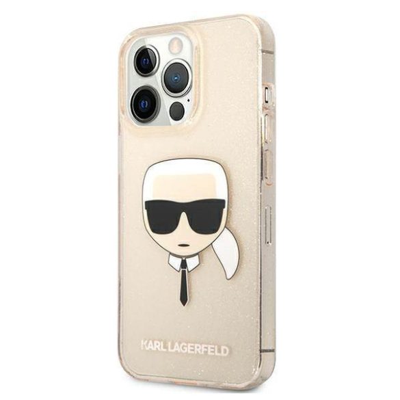 Karl Lagerfeld KLHCP13XKHTUGLGO iPhone 13 Pro Max 6,7" arany csillogós keménytok Karl Lagerfeld fej