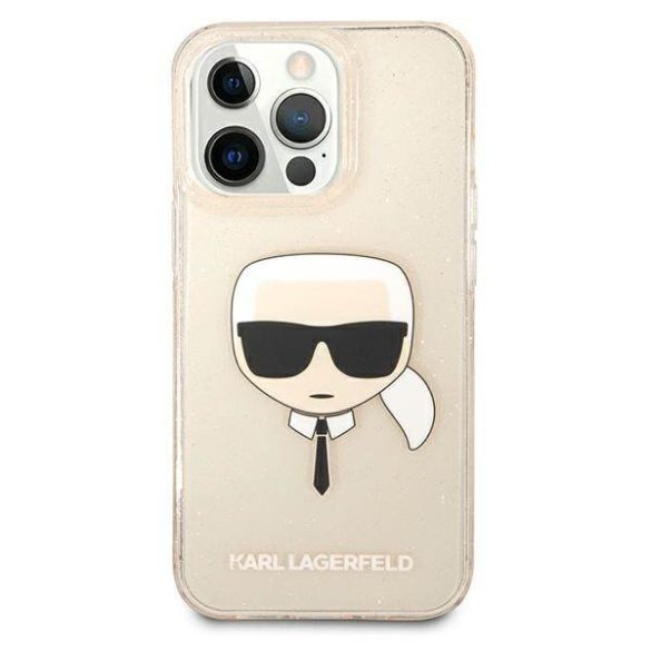 Karl Lagerfeld KLHCP13XKHTUGLGO iPhone 13 Pro Max 6,7" arany csillogós keménytok Karl Lagerfeld fej