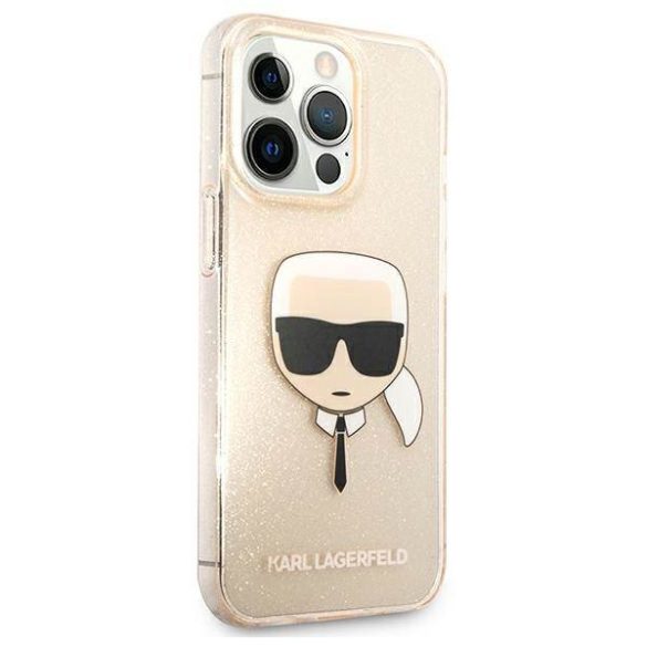 Karl Lagerfeld KLHCP13XKHTUGLGO iPhone 13 Pro Max 6,7" arany csillogós keménytok Karl Lagerfeld fej